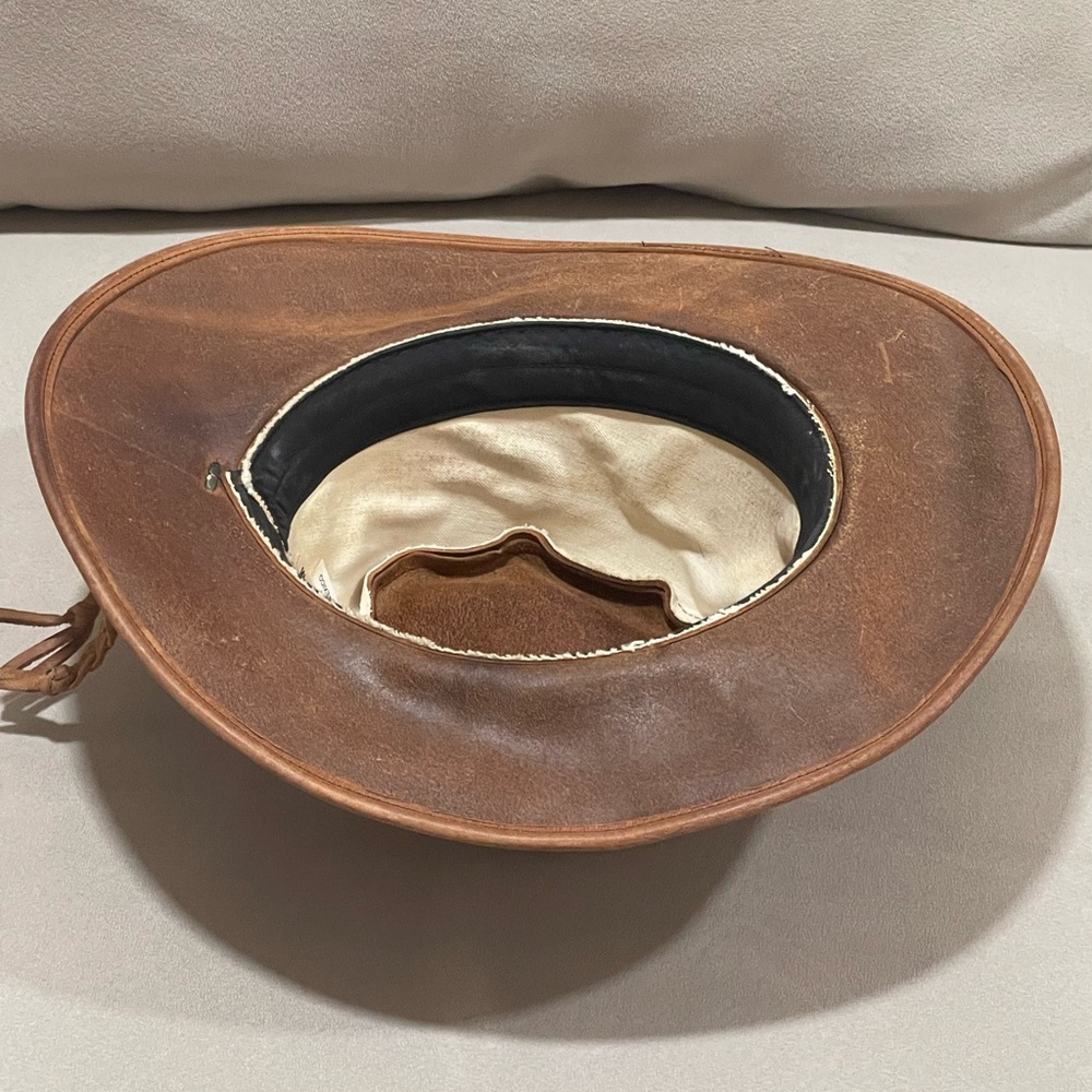 Women’s Leather Cowboy Western Hat With Braided Band Vintage Classic Brown M - Picture 9 of 11